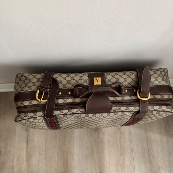 Vintage 1970 Gucci GG Supreme Suitcase Web Stripe Monogram Canvas Gold Closure - Picture 6 of 15